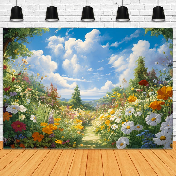 Photo Backdrop Floral Spring Garden Blue Sky Backdrop BRP1-379