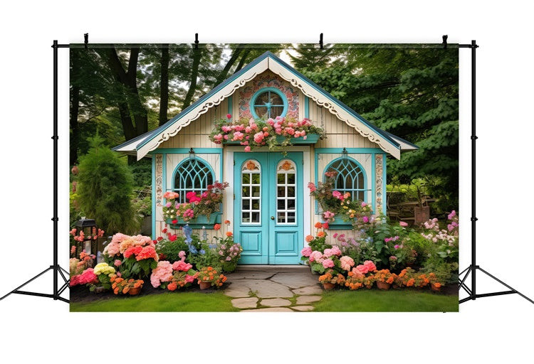 Flower Backdrop Charming Blue Cottage Garden Backdrop BRP1-381