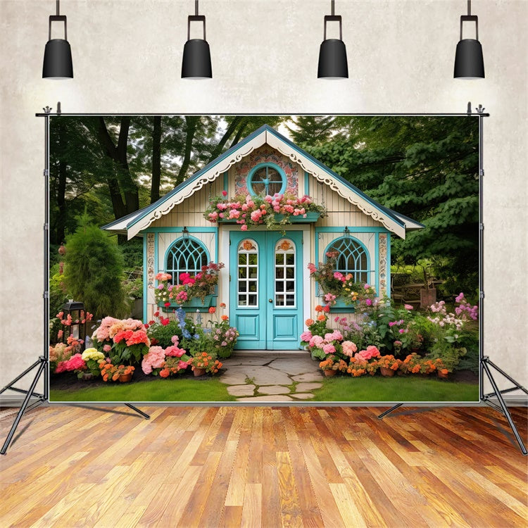 Flower Backdrop Charming Blue Cottage Garden Backdrop BRP1-381