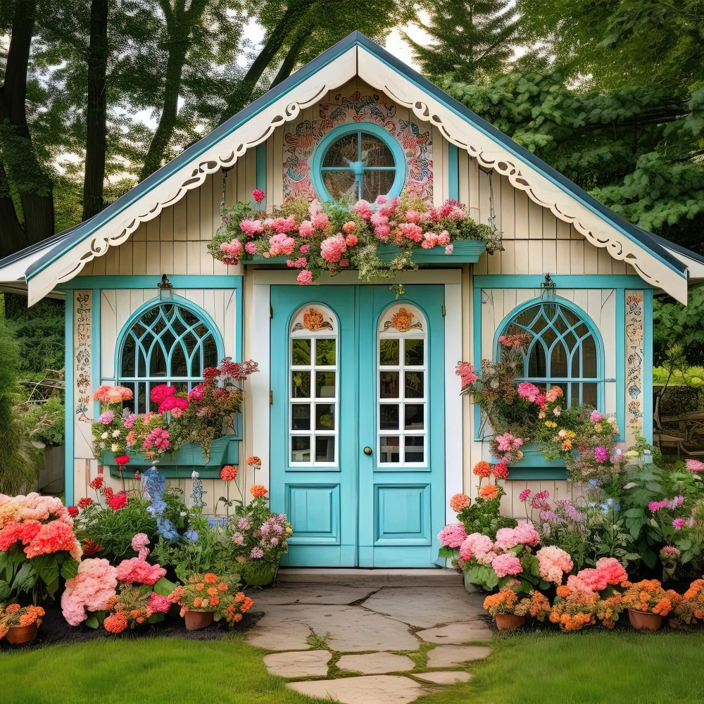 Flower Backdrop Charming Blue Cottage Garden Backdrop BRP1-381