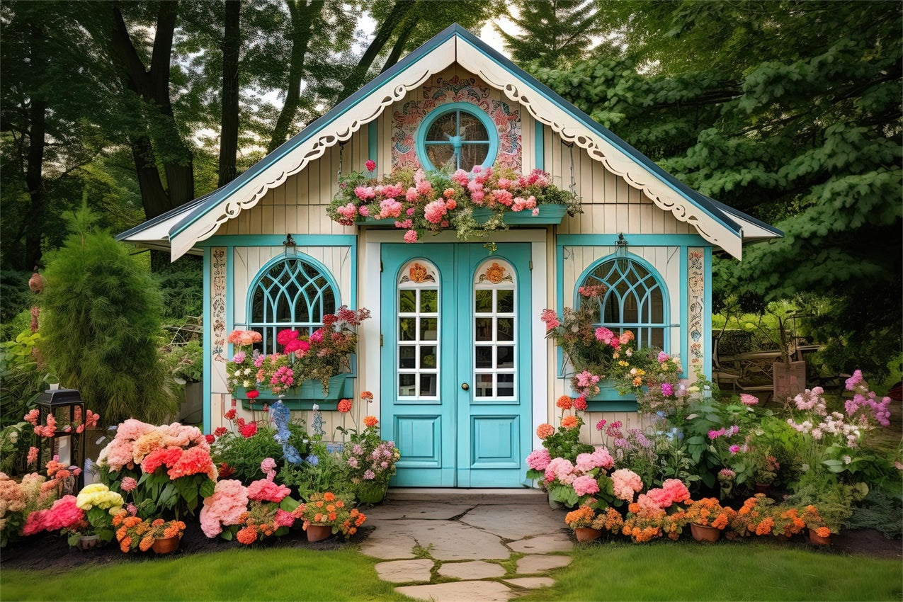 Flower Backdrop Charming Blue Cottage Garden Backdrop BRP1-381