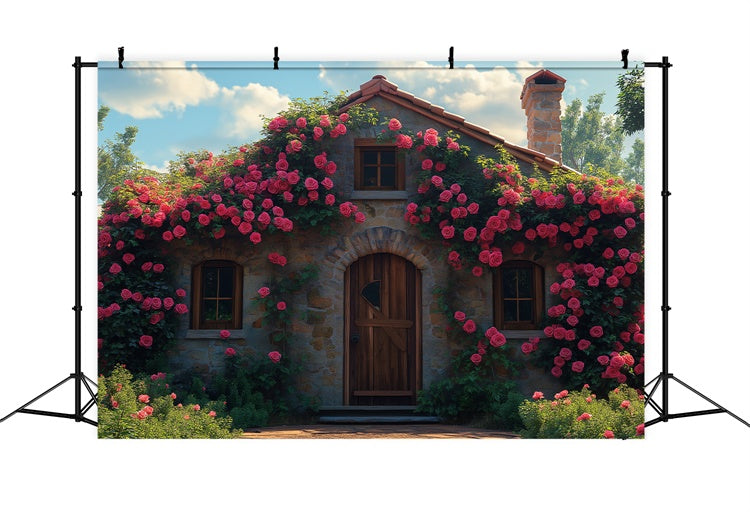 Floral Photography Backdrop Rustic Stone Cottage Rose Backdrop BRP1-382