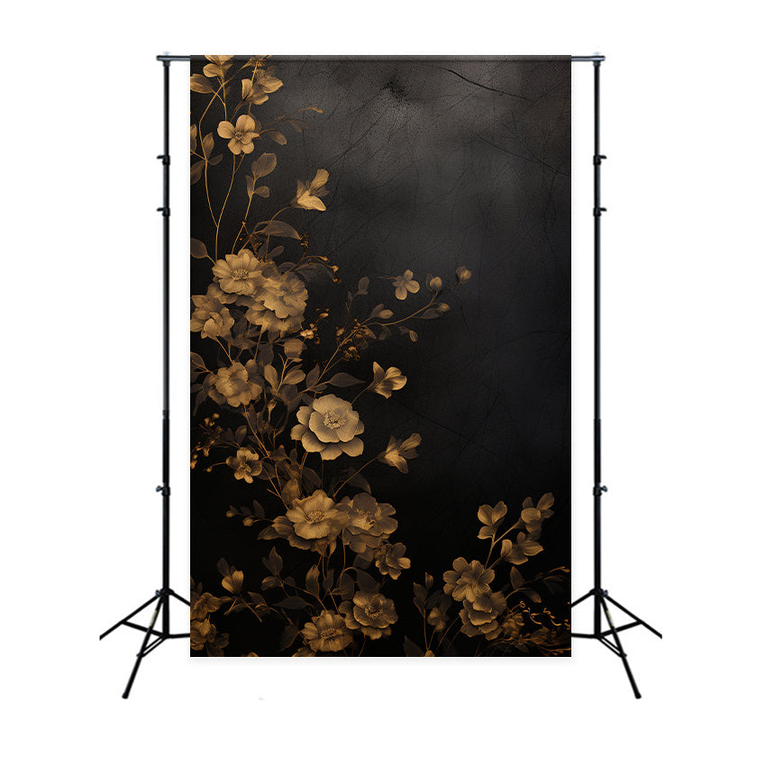 Floral Backdrops For Photography Gold Bloom Black Backdrop BRP1-386