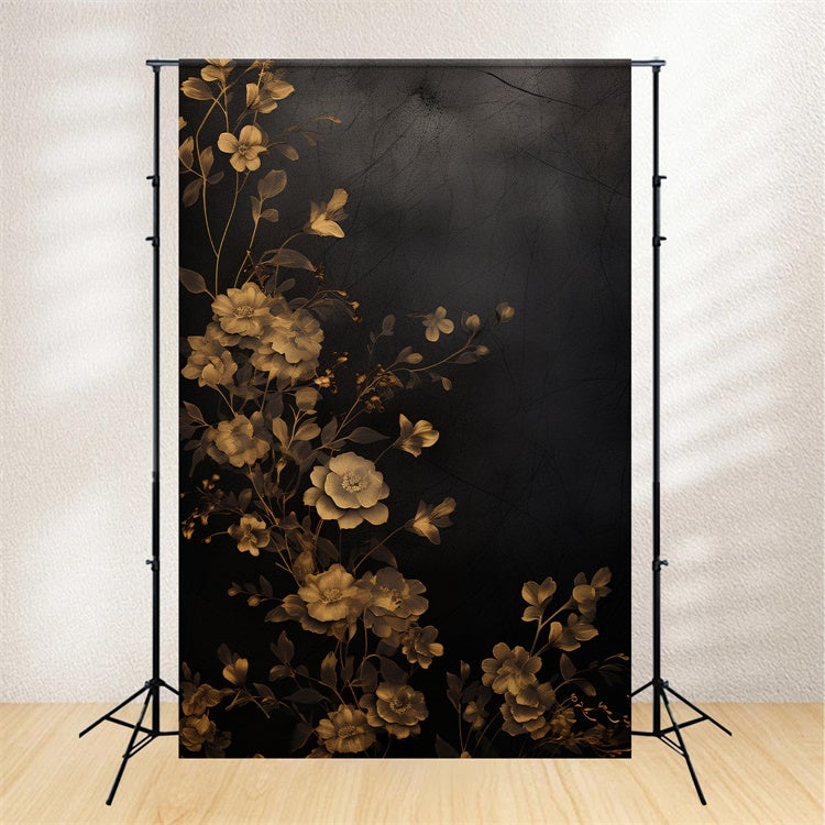 Floral Backdrops For Photography Gold Bloom Black Backdrop BRP1-386