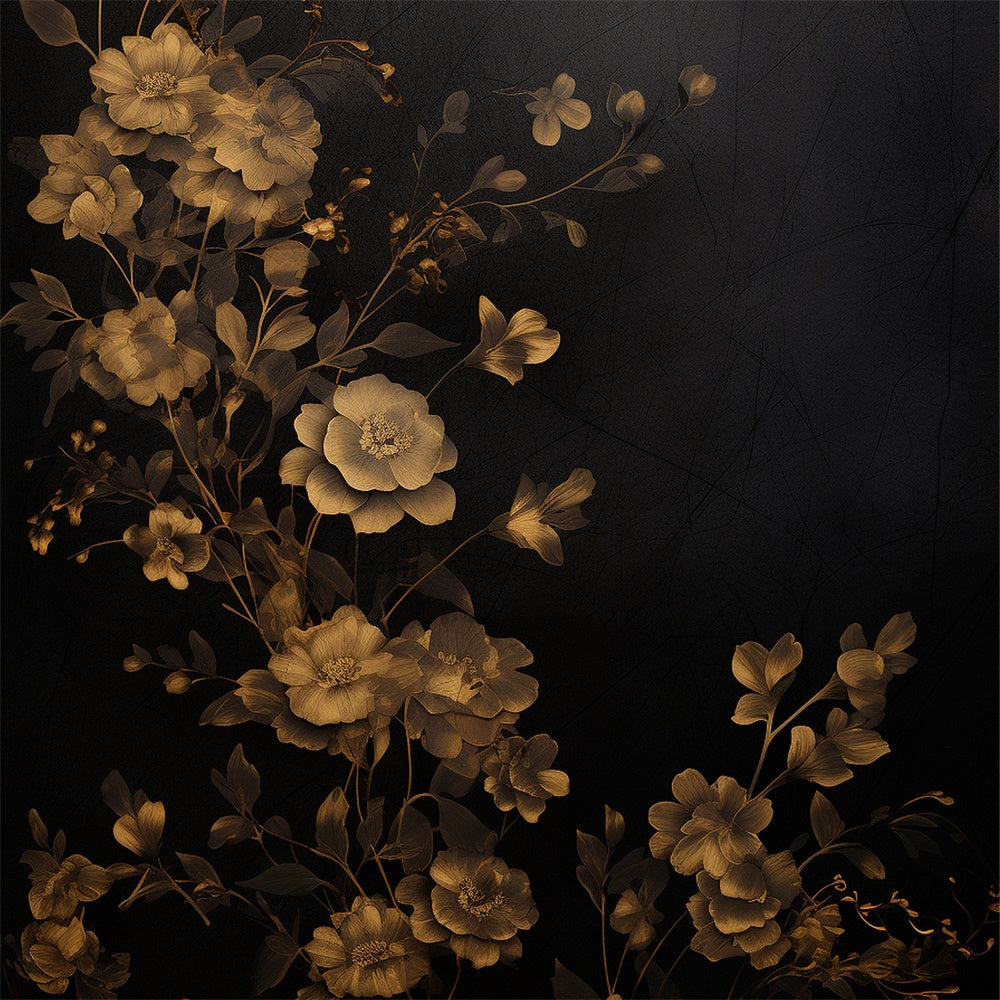 Floral Backdrops For Photography Gold Bloom Black Backdrop BRP1-386