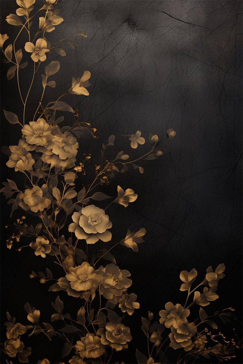 Floral Backdrops For Photography Gold Bloom Black Backdrop BRP1-386