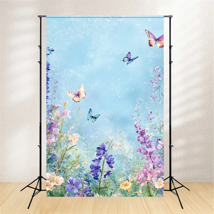 Flower Backdrop Blooming Spring Pastel Butterfly Backdrop BRP1-388