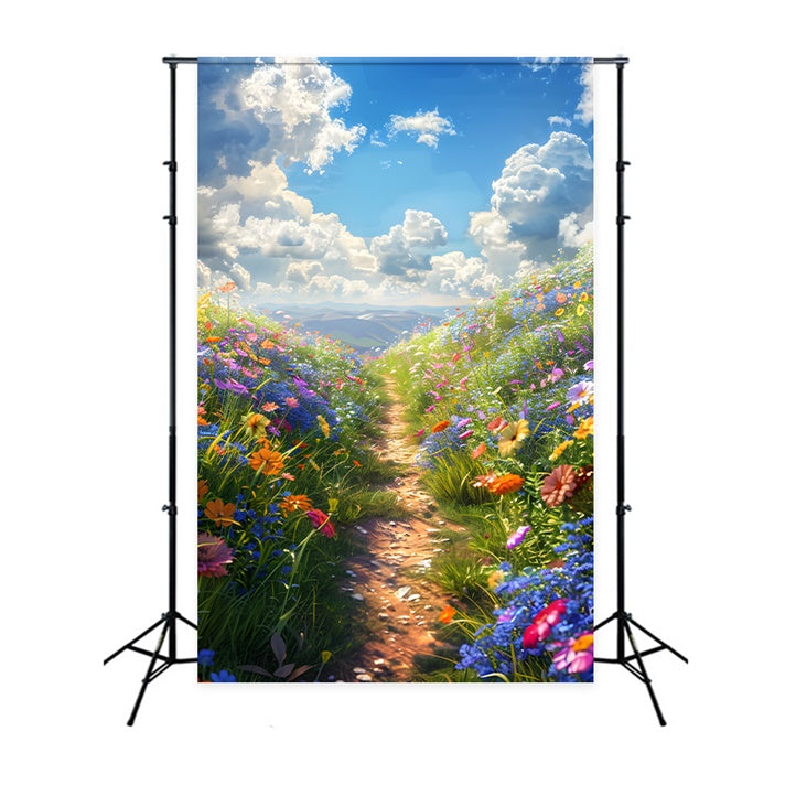 Flower Photography Backdrop Blooming Meadow Blue Sky Backdrop BRP1-389