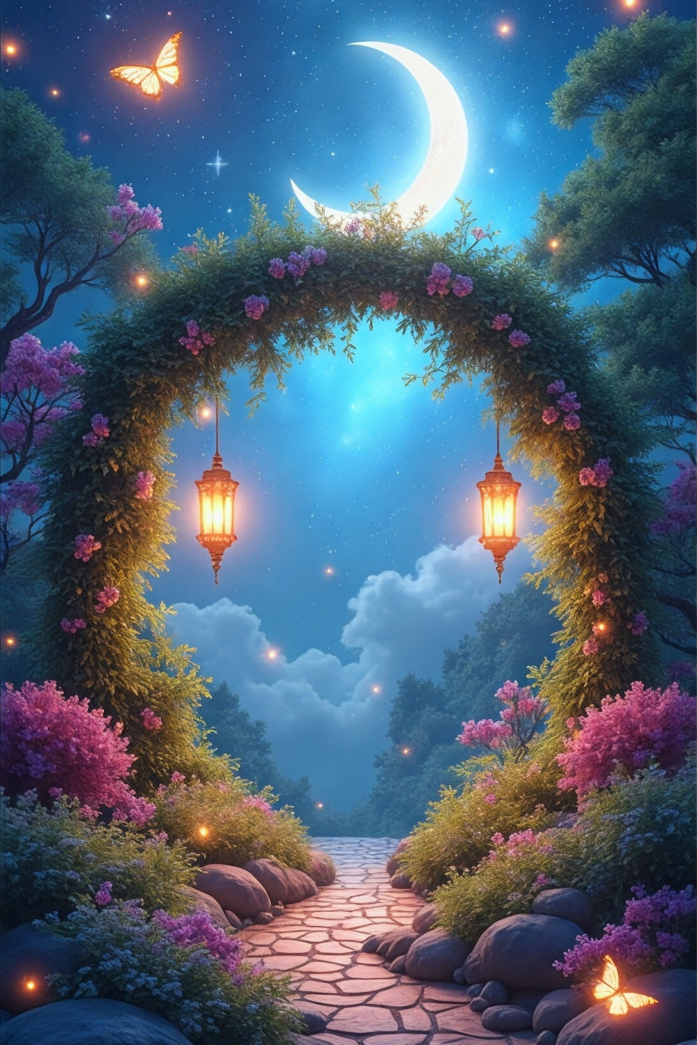 Floral Photo Backdrop Dreamy Night Romantic Garden Backdrop BRP1-390