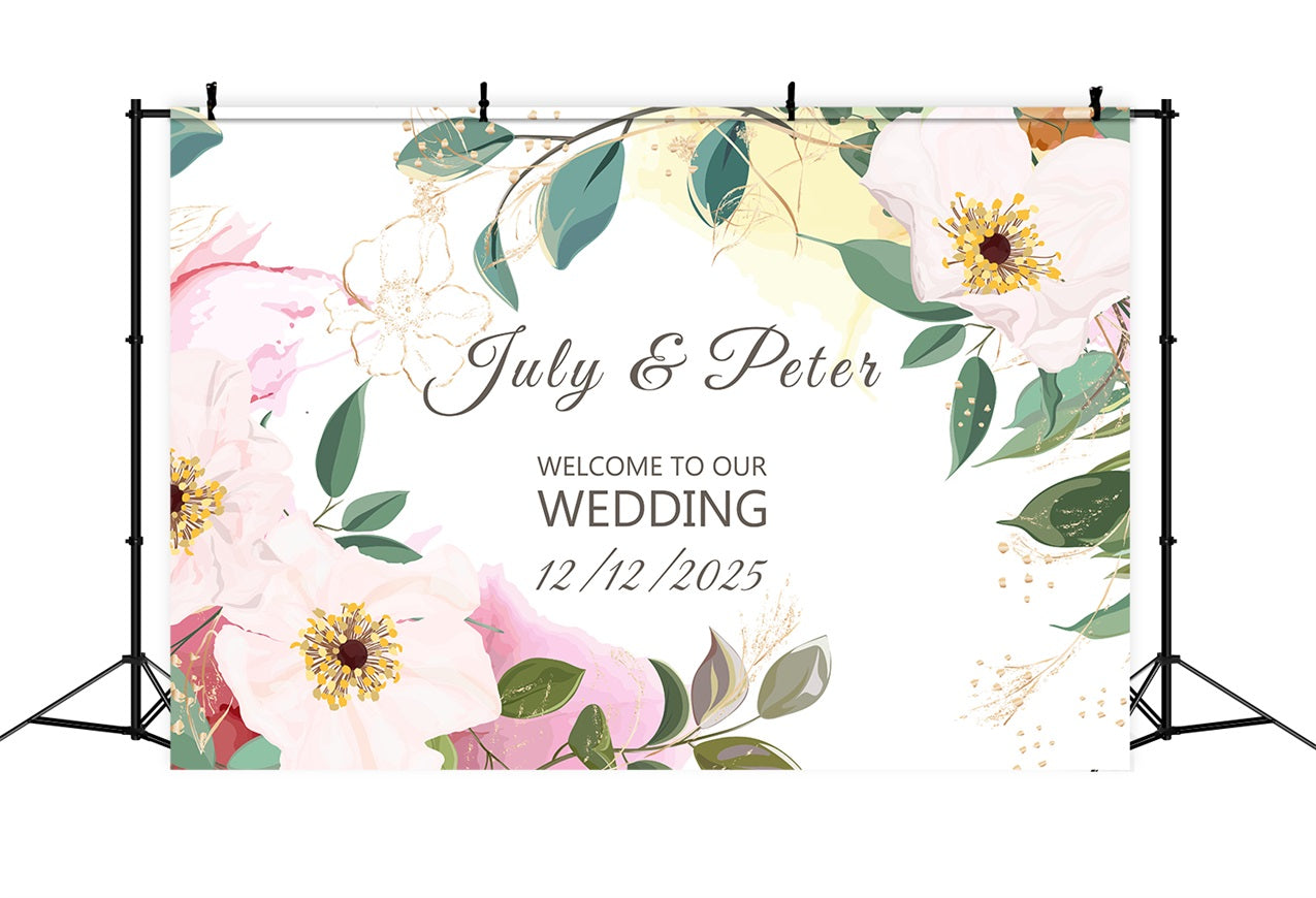 Personalized Backdrop Wedding Floral Greenery Welcome Backdrop BRP1-416