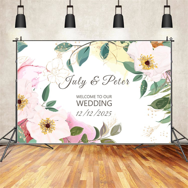 Personalized Backdrop Wedding Floral Greenery Welcome Backdrop BRP1-416