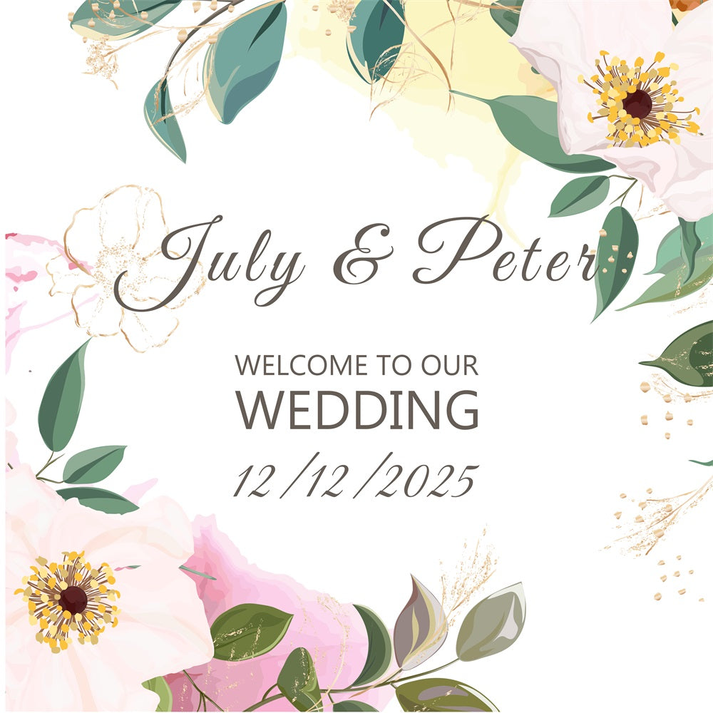 Personalized Backdrop Wedding Floral Greenery Welcome Backdrop BRP1-416