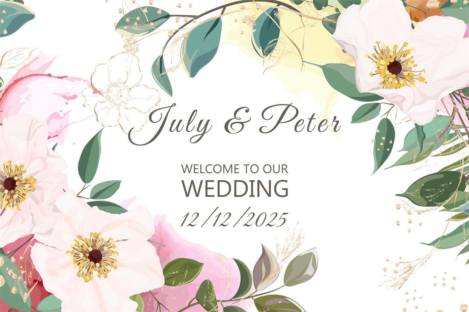 Personalized Backdrop Wedding Floral Greenery Welcome Backdrop BRP1-416