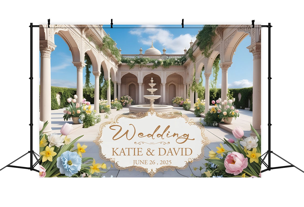 Personalized Wedding Photo Booth Backdrop Majestic Courtyard Blossoms Backdrop BRP1-420