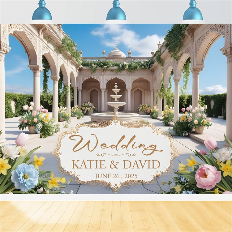 Personalized Wedding Photo Booth Backdrop Majestic Courtyard Blossoms Backdrop BRP1-420