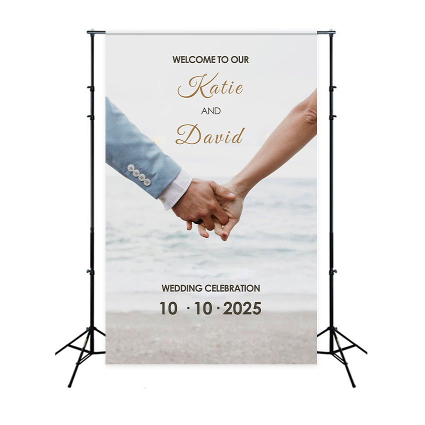 Custom Backdrop Wedding Beach Holding Hands Photo Backdrop BRP1-428