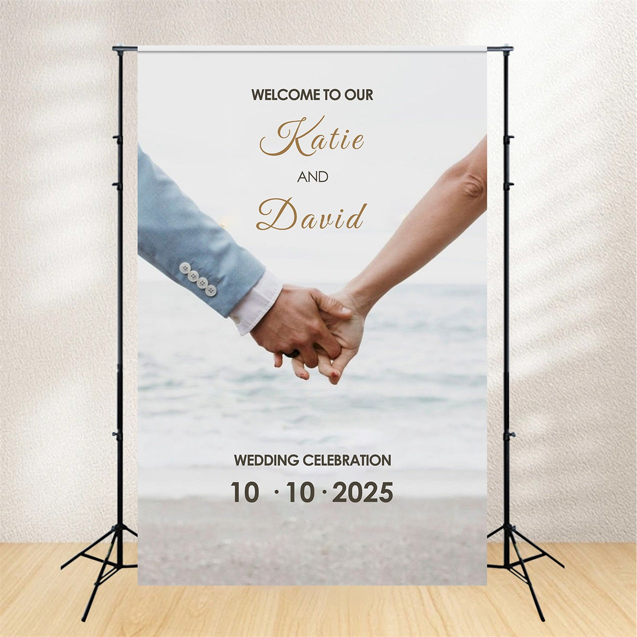 Custom Backdrop Wedding Beach Holding Hands Photo Backdrop BRP1-428