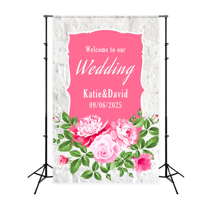 Personalized Backdrop Wedding Pink Frame Floral Backdrop BRP1-432