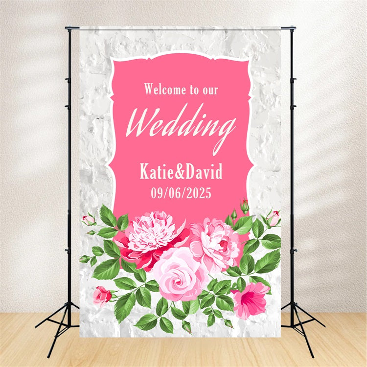 Personalized Backdrop Wedding Pink Frame Floral Backdrop BRP1-432