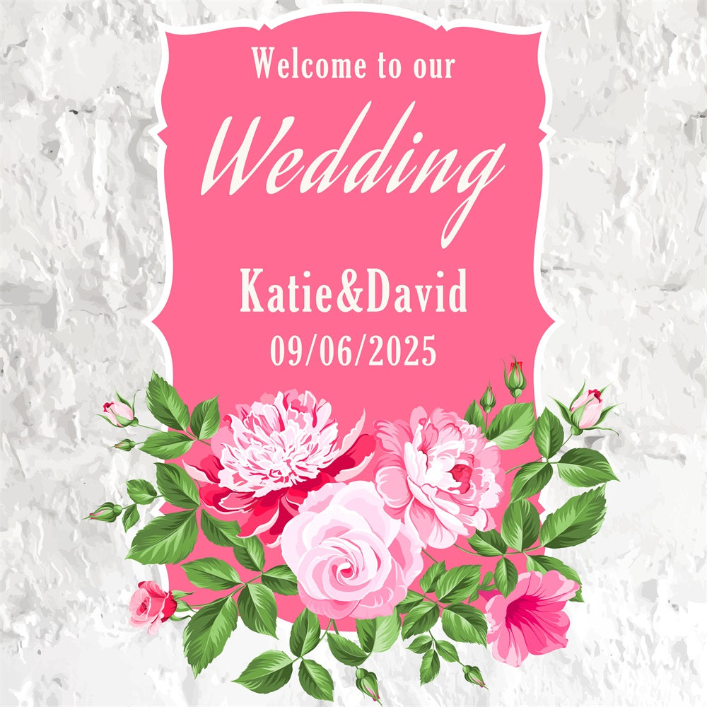 Personalized Backdrop Wedding Pink Frame Floral Backdrop BRP1-432