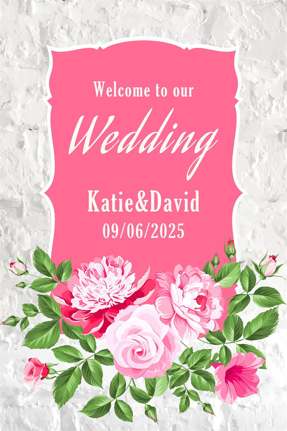 Personalized Backdrop Wedding Pink Frame Floral Backdrop BRP1-432