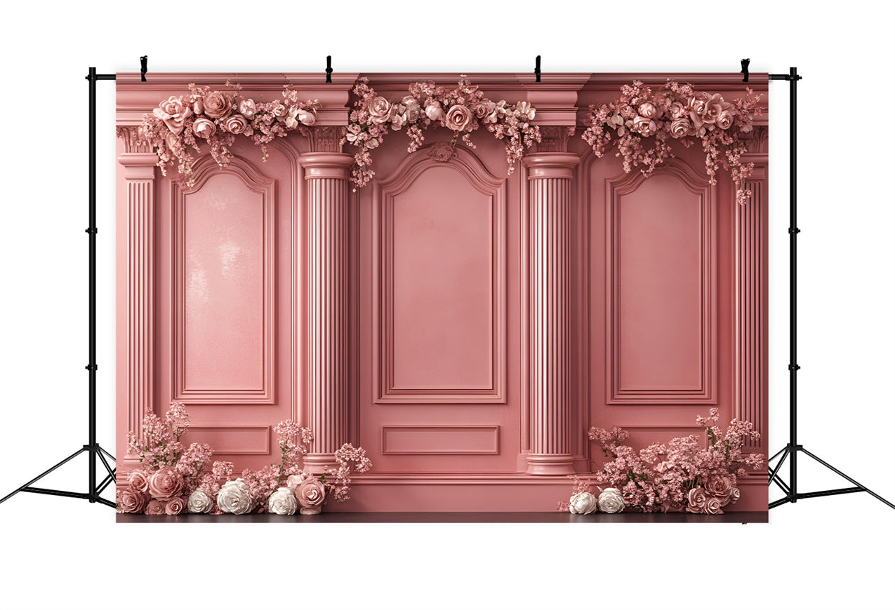 Boudoir Photo Backdrops Ornate Pink Columns Flower Backdrop BRP1-442