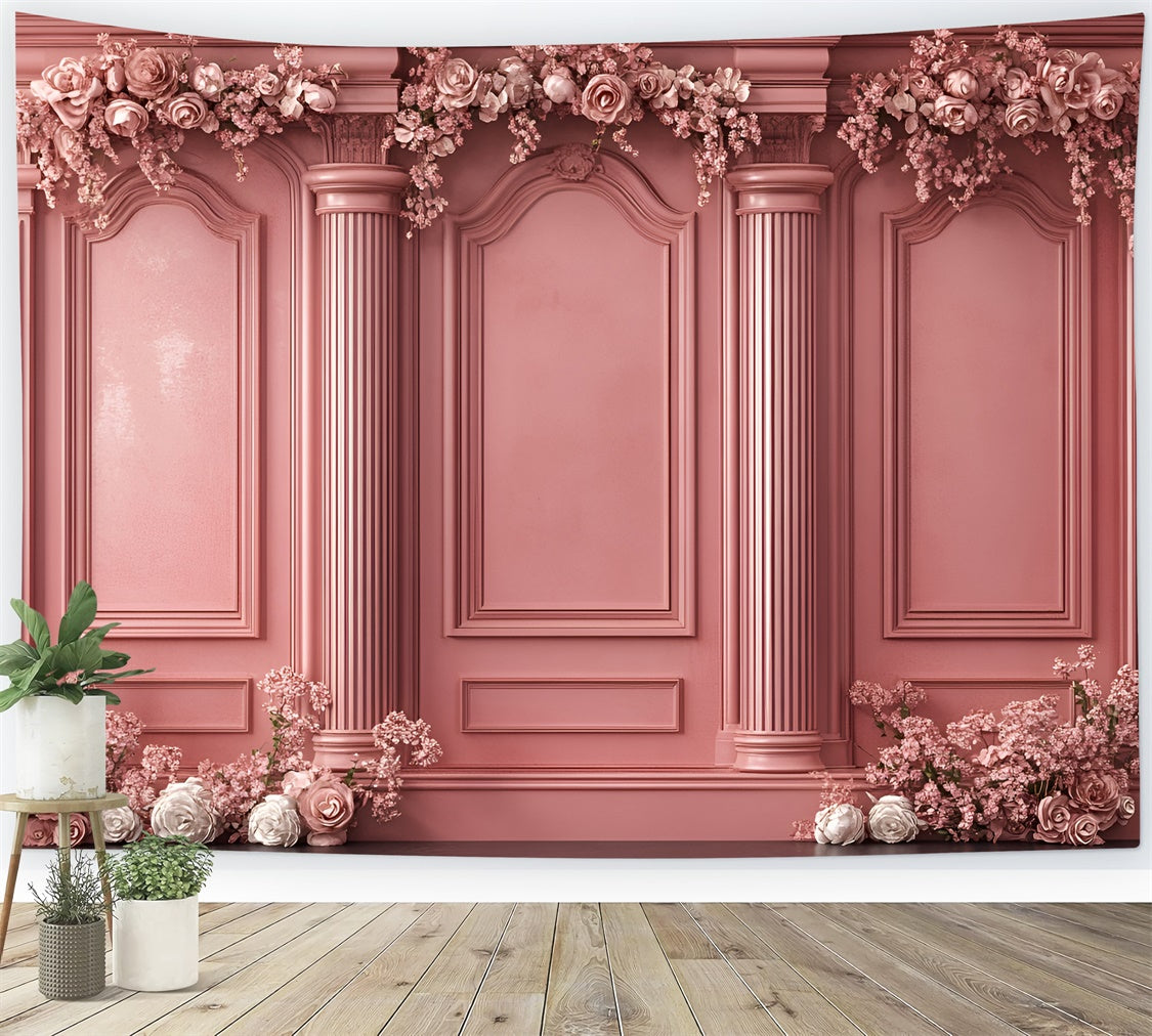 Boudoir Photo Backdrops Ornate Pink Columns Flower Backdrop BRP1-442