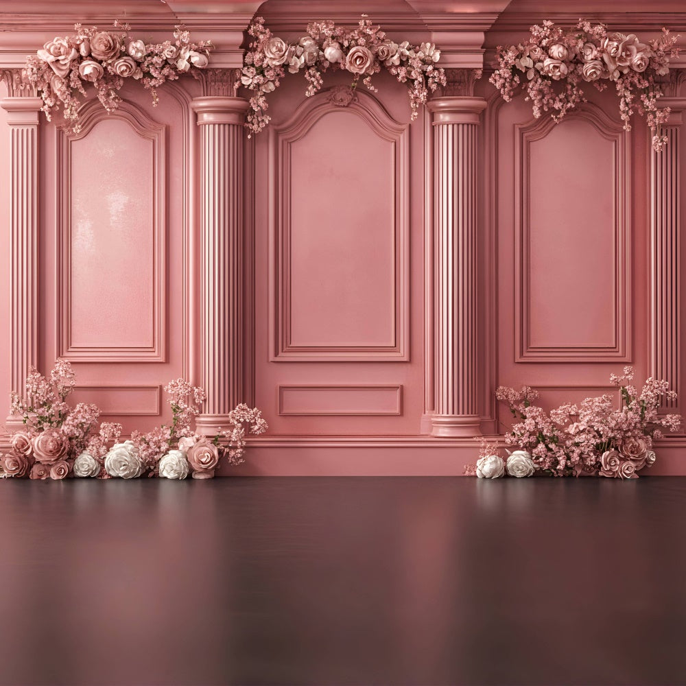 Boudoir Photo Backdrops Ornate Pink Columns Flower Backdrop BRP1-442