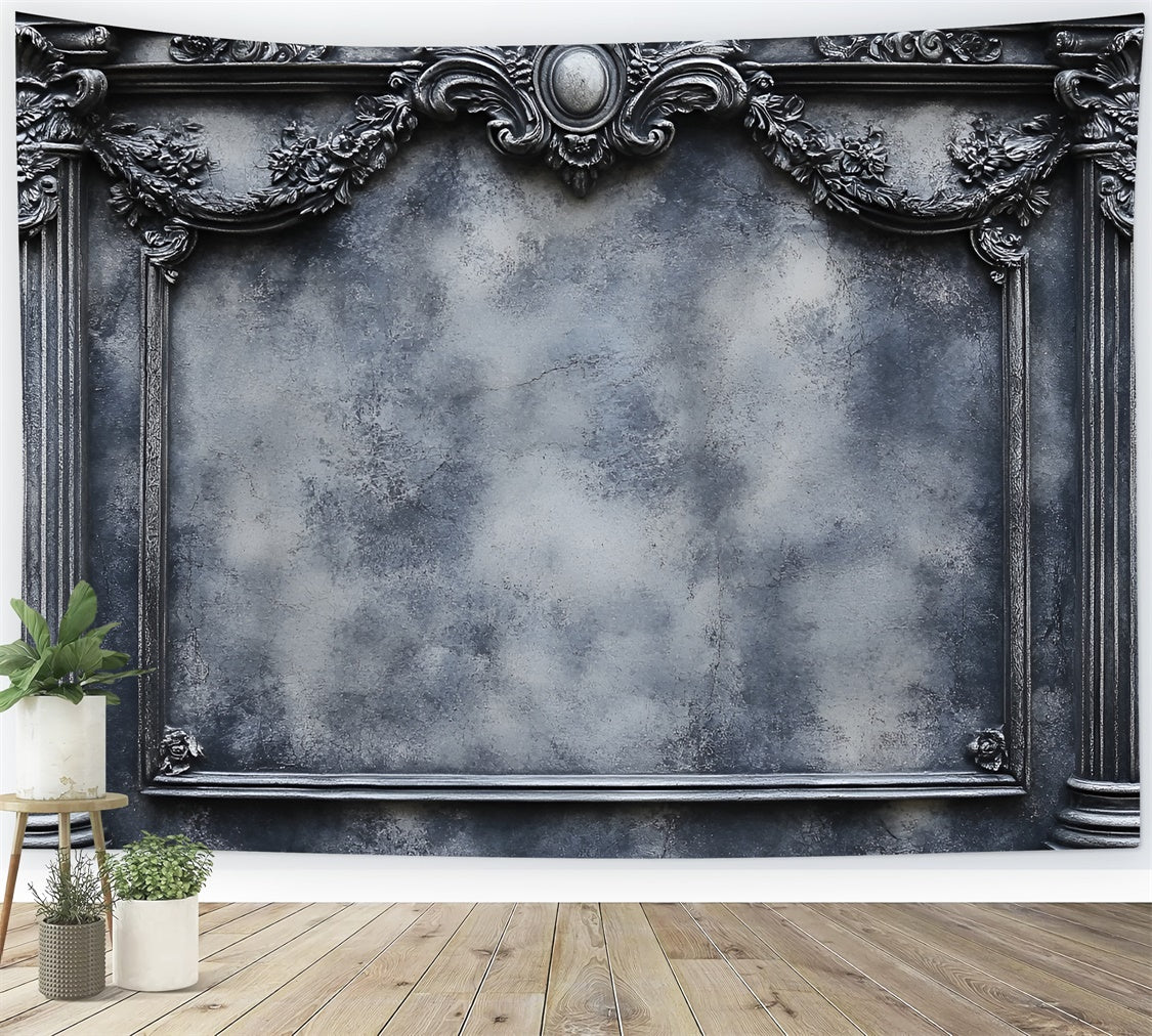 Boudoir Backdrops Vintage Gray Floral Frame Backdrop BRP1-446