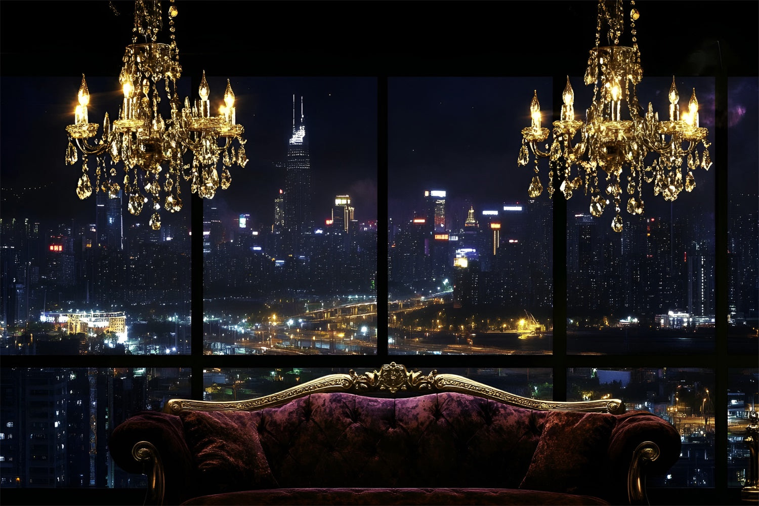 Boudoir Photo Backdrops Evening Cityscape Sofa Backdrop BRP1-449