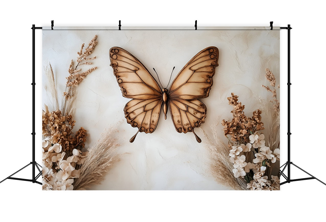 Boudoir Backdrops Vintage Butterfly Dried Flowers Backdrop BRP1-452