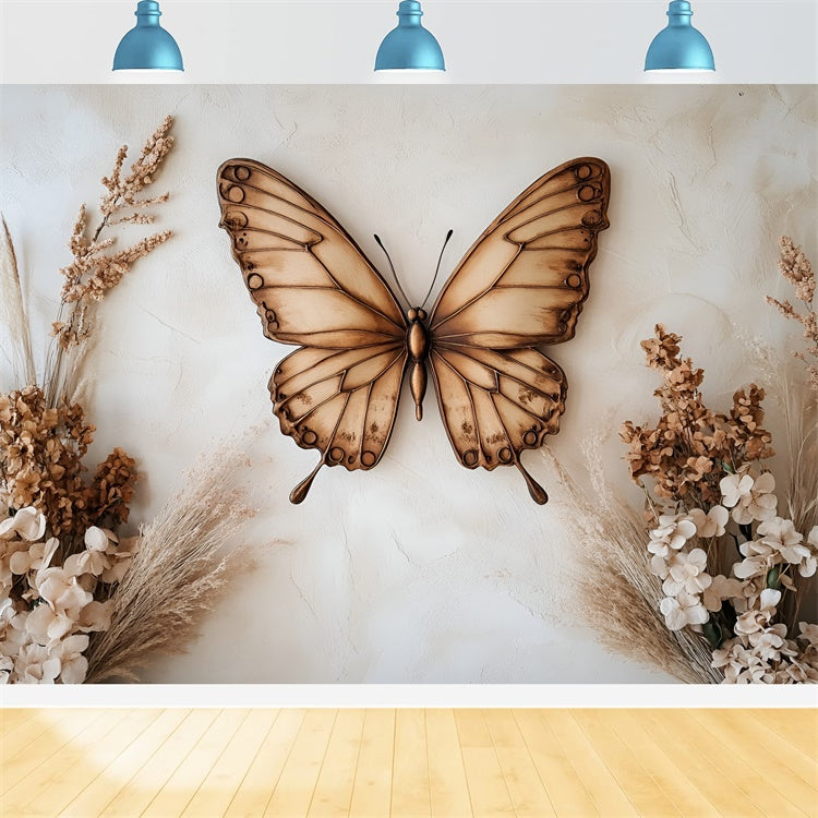 Boudoir Backdrops Vintage Butterfly Dried Flowers Backdrop BRP1-452