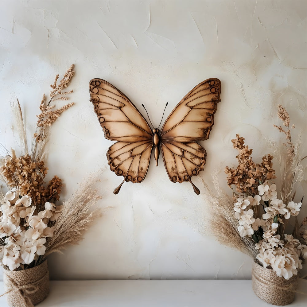 Boudoir Backdrops Vintage Butterfly Dried Flowers Backdrop BRP1-452