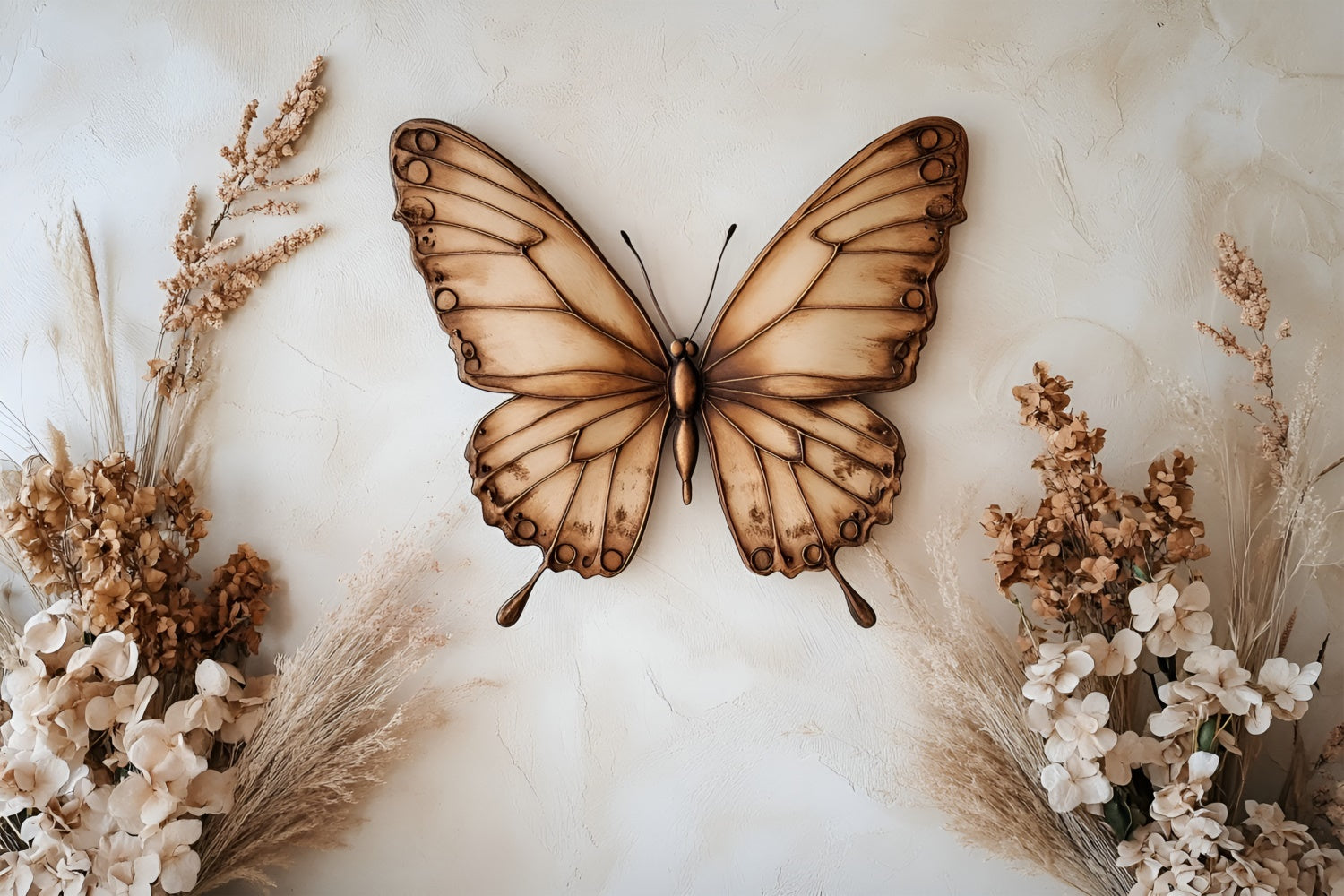 Boudoir Backdrops Vintage Butterfly Dried Flowers Backdrop BRP1-452