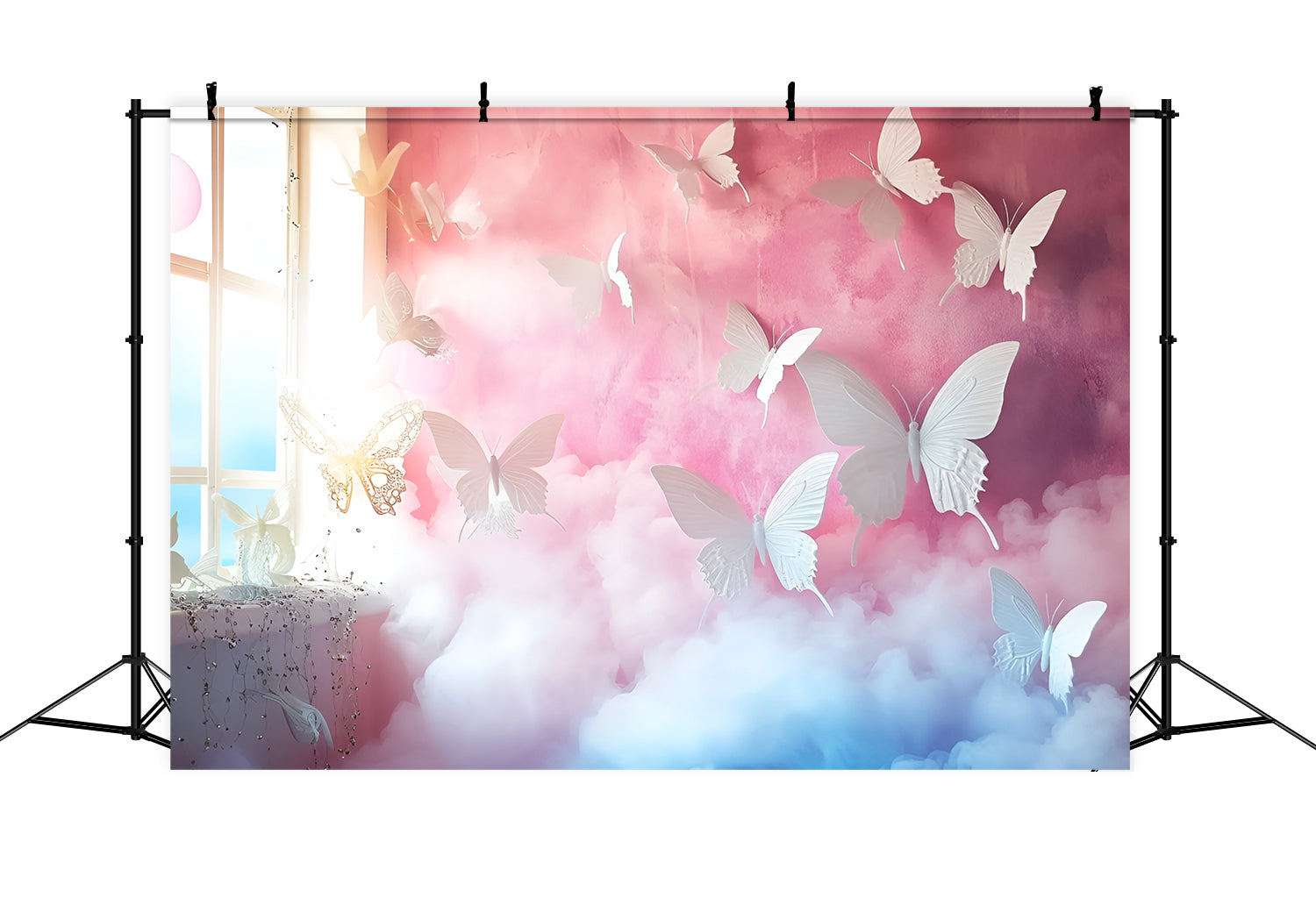 Boudoir Photo Backdrops White Butterflies Pastel Dream Backdrop BRP1-455