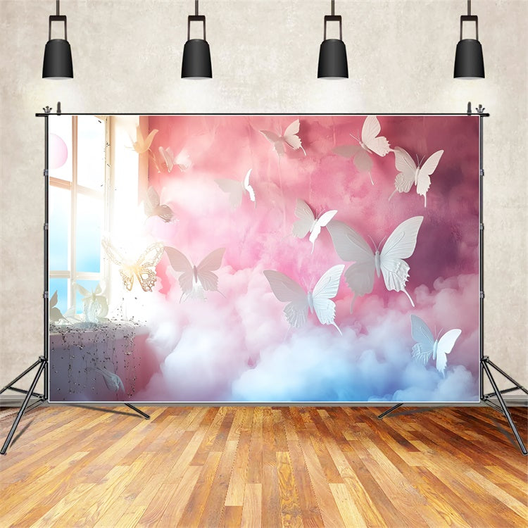 Boudoir Photo Backdrops White Butterflies Pastel Dream Backdrop BRP1-455