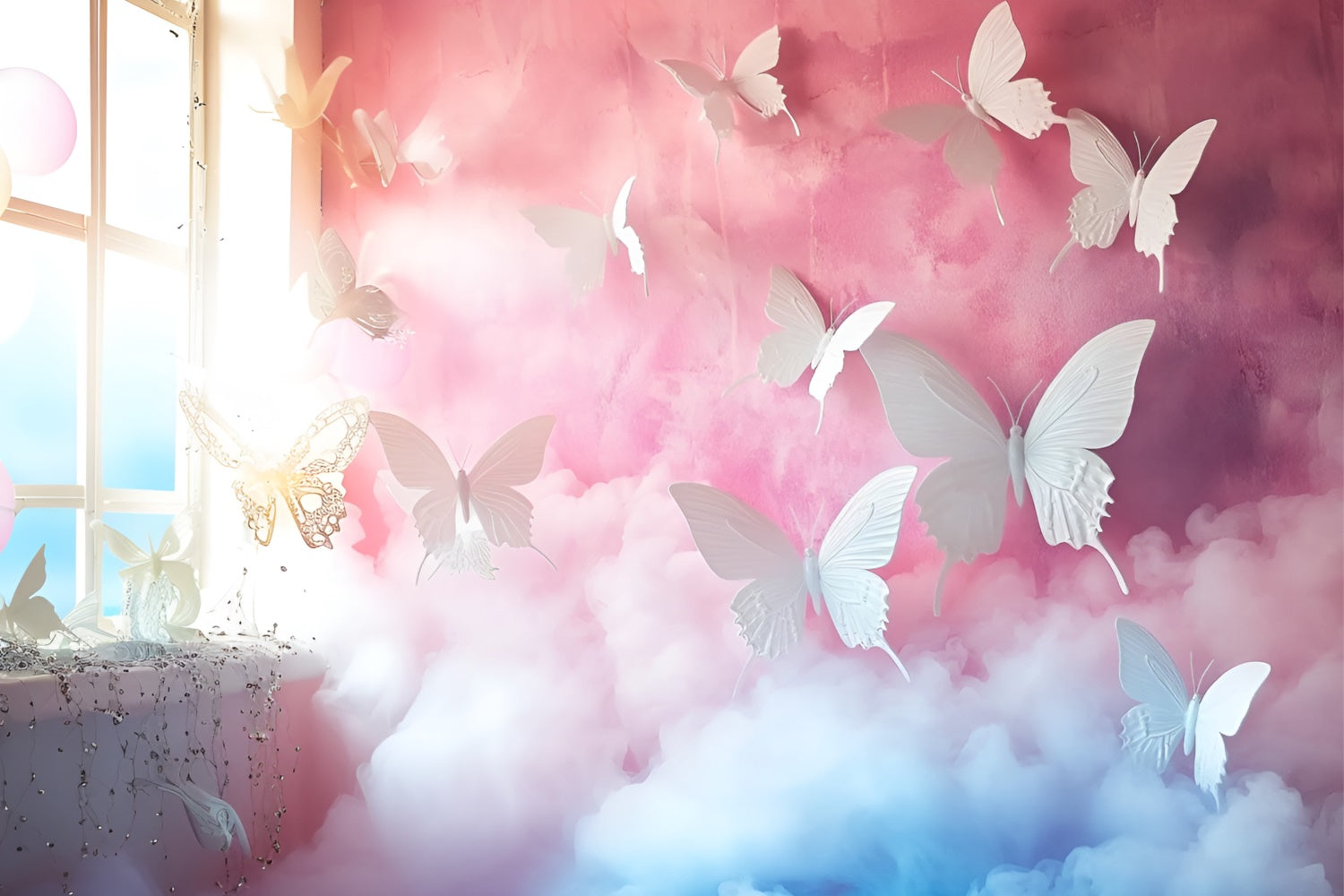 Boudoir Photo Backdrops White Butterflies Pastel Dream Backdrop BRP1-455