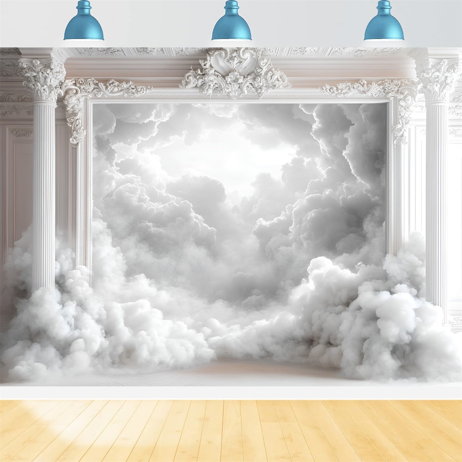 Boudoir Photo Backdrops Elegant White Columns Cloud Backdrop BRP1-460