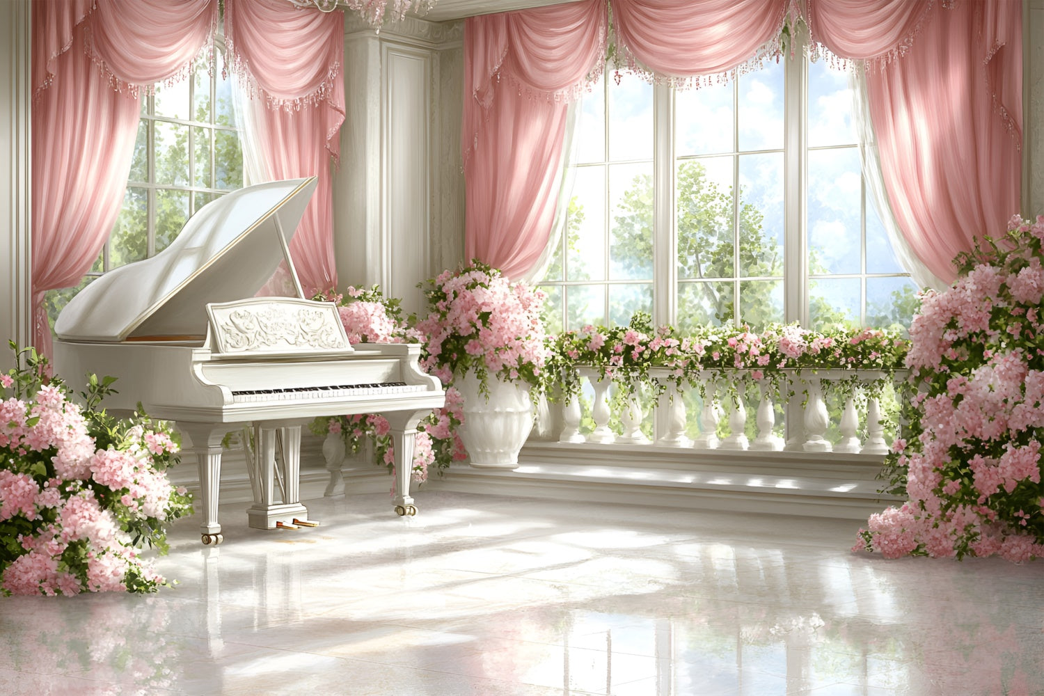 Boudoir Backdrops Floral Piano Window Scene Backdrop BRP1-474