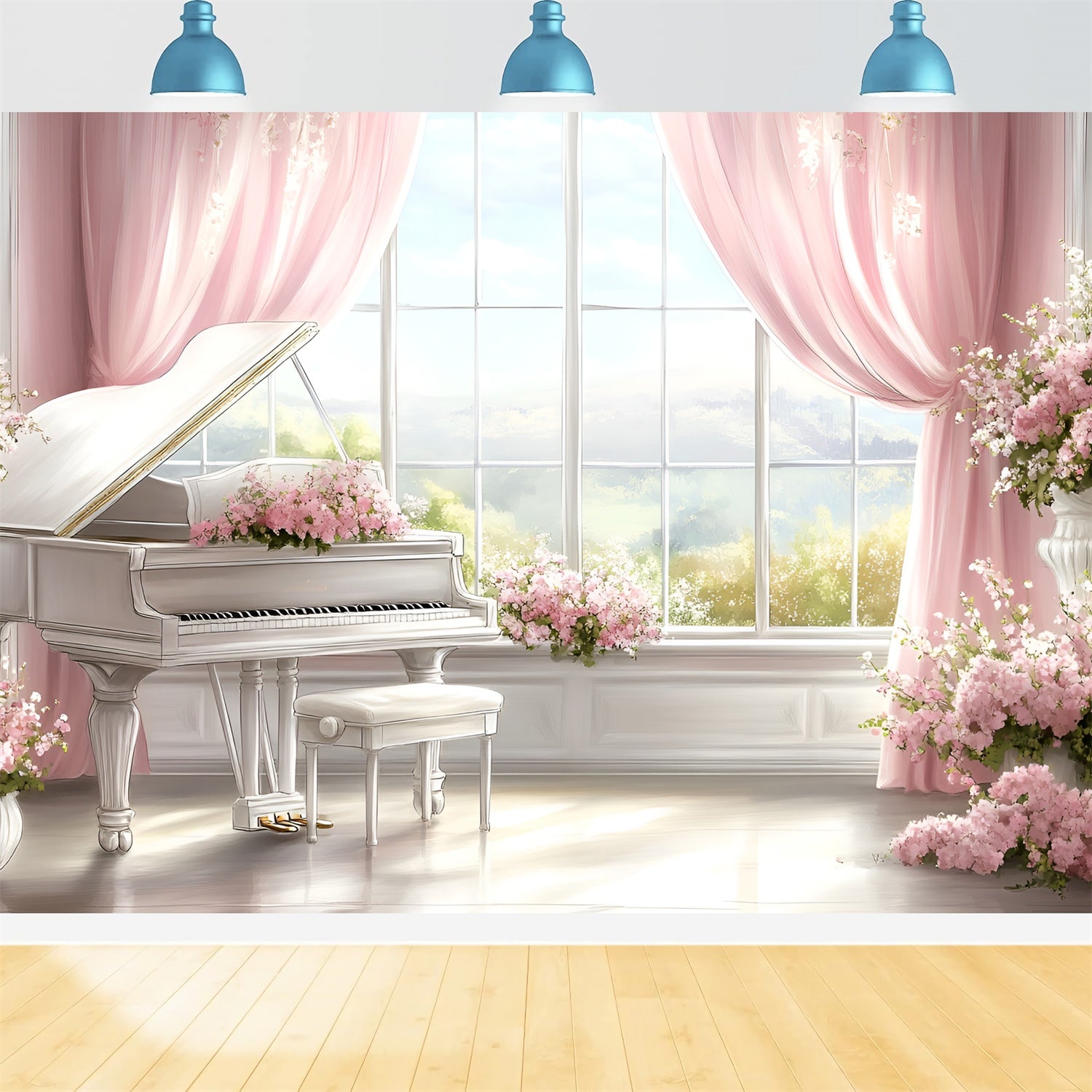 Boudoir Photo Backdrops Piano Floral Window Scene Backdrop BRP1-475