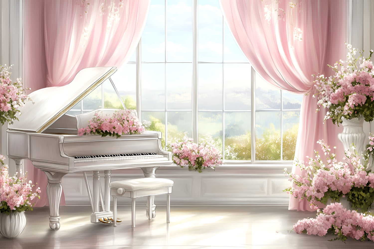 Boudoir Photo Backdrops Piano Floral Window Scene Backdrop BRP1-475