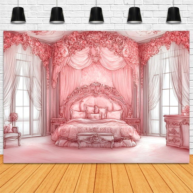 Boudoir Backdrop Ideas Pink Themed Royal Bedroom Backdrop BRP1-476