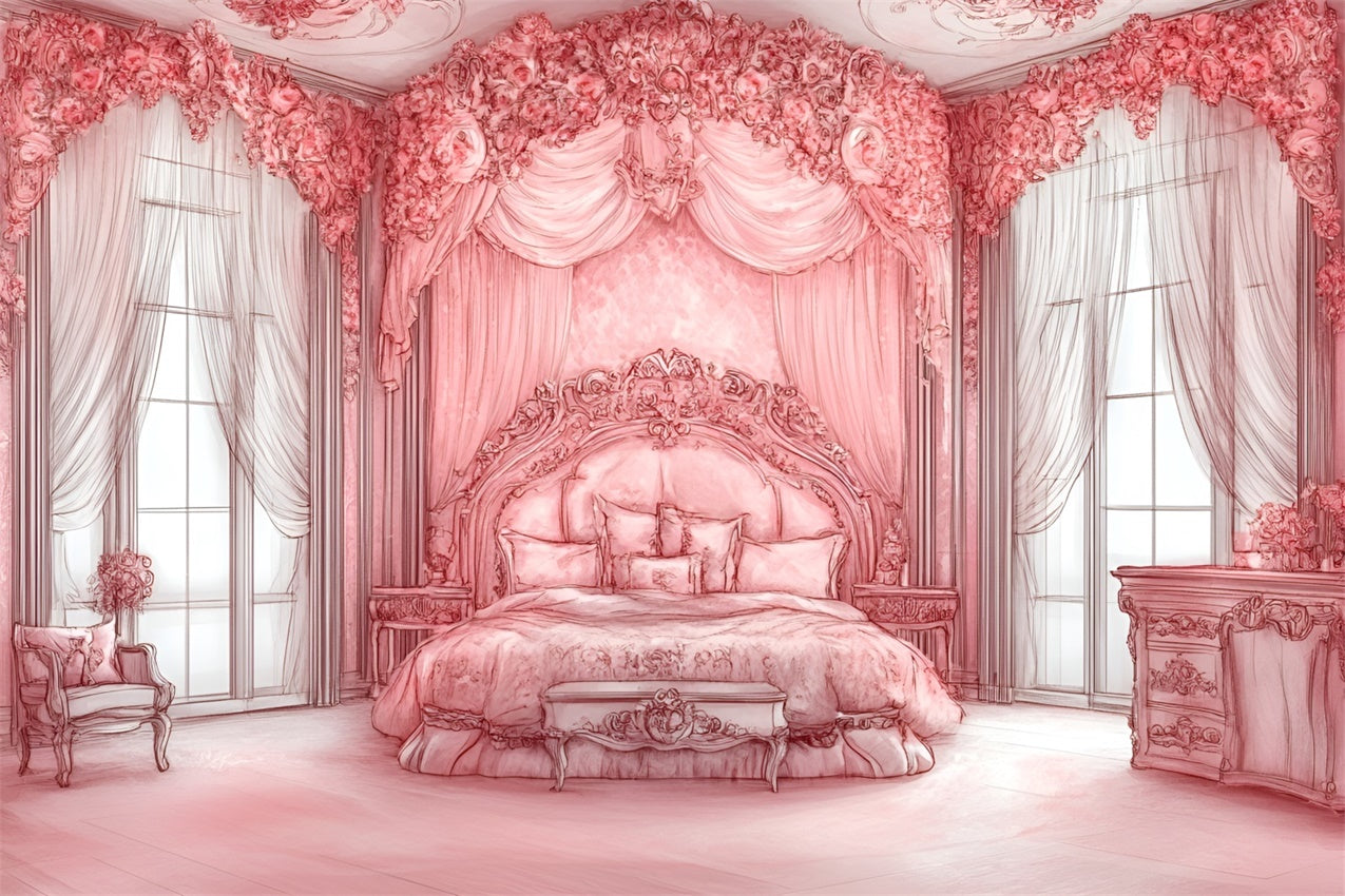 Boudoir Backdrop Ideas Pink Themed Royal Bedroom Backdrop BRP1-476