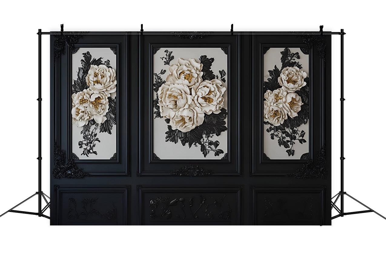 Backdrops For Boudoir Black White Floral Retro Wall Backdrop BRP1-479