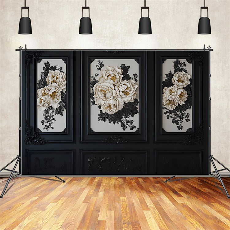 Backdrops For Boudoir Black White Floral Retro Wall Backdrop BRP1-479