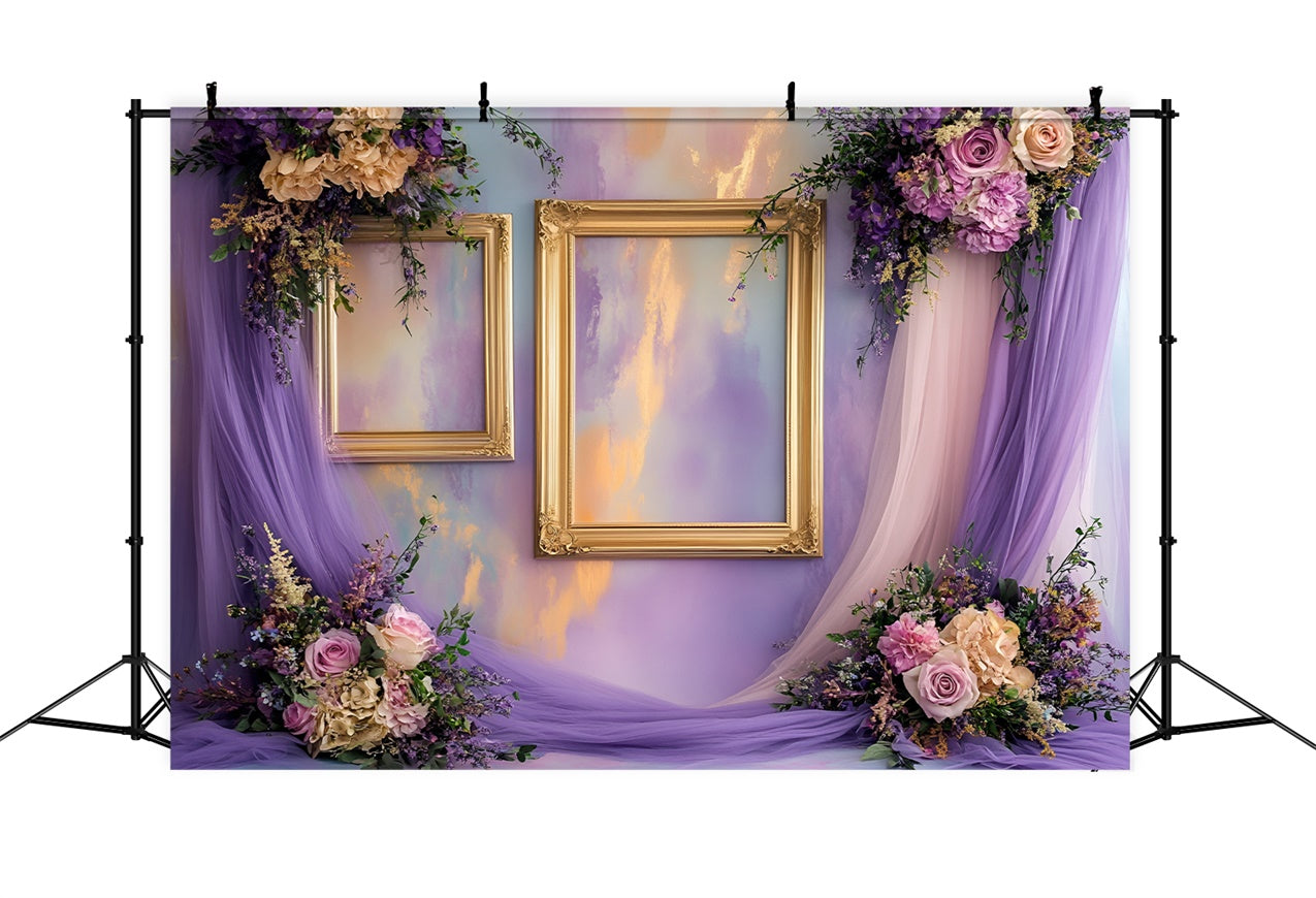 Boudoir Backdrops Golden Frames Purple Floral Backdrop BRP1-481