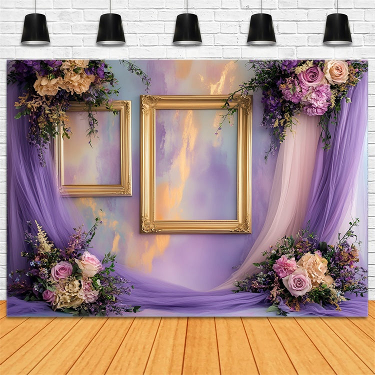 Boudoir Backdrops Golden Frames Purple Floral Backdrop BRP1-481