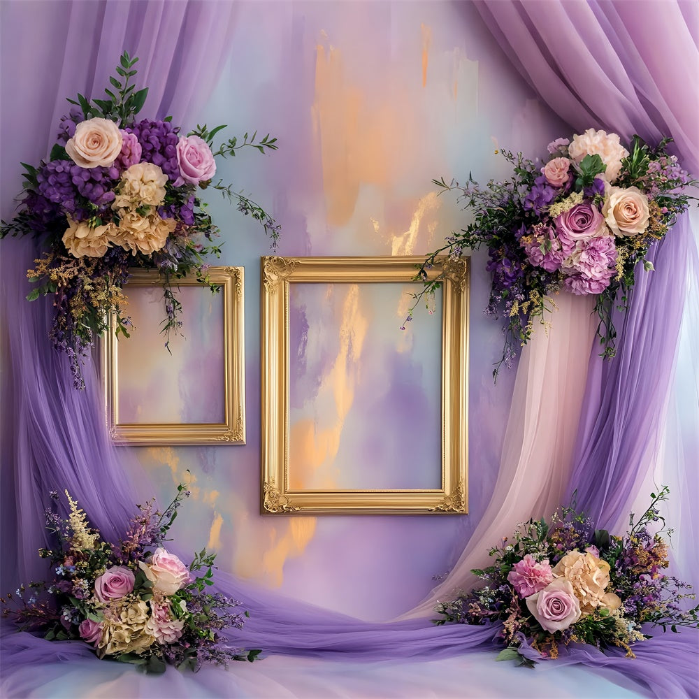 Boudoir Backdrops Golden Frames Purple Floral Backdrop BRP1-481