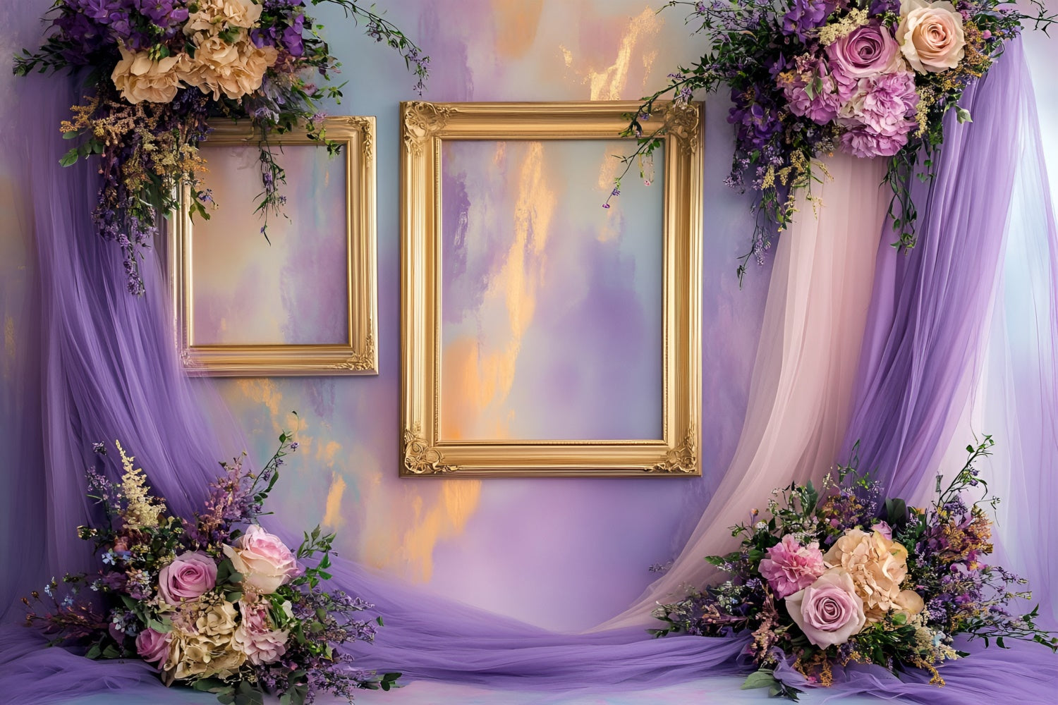 Boudoir Backdrops Golden Frames Purple Floral Backdrop BRP1-481