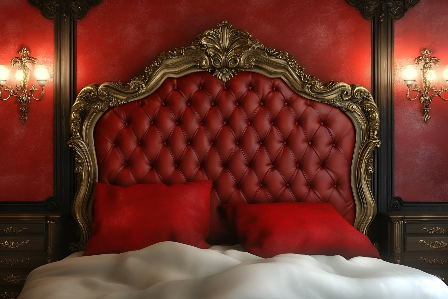 Boudoir Photography Backdrops Baroque Red Headboard Decor Backdrop BRP1-484